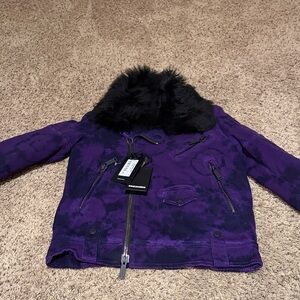 DSQUARED2 Purple Moto Jacket with Black Fur Accents